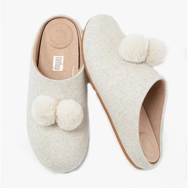 FitFlop CHRISSIE POM POM Womens Mule Slippers Ivory