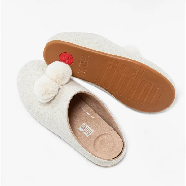 FitFlop CHRISSIE POM POM Womens Mule Slippers Ivory