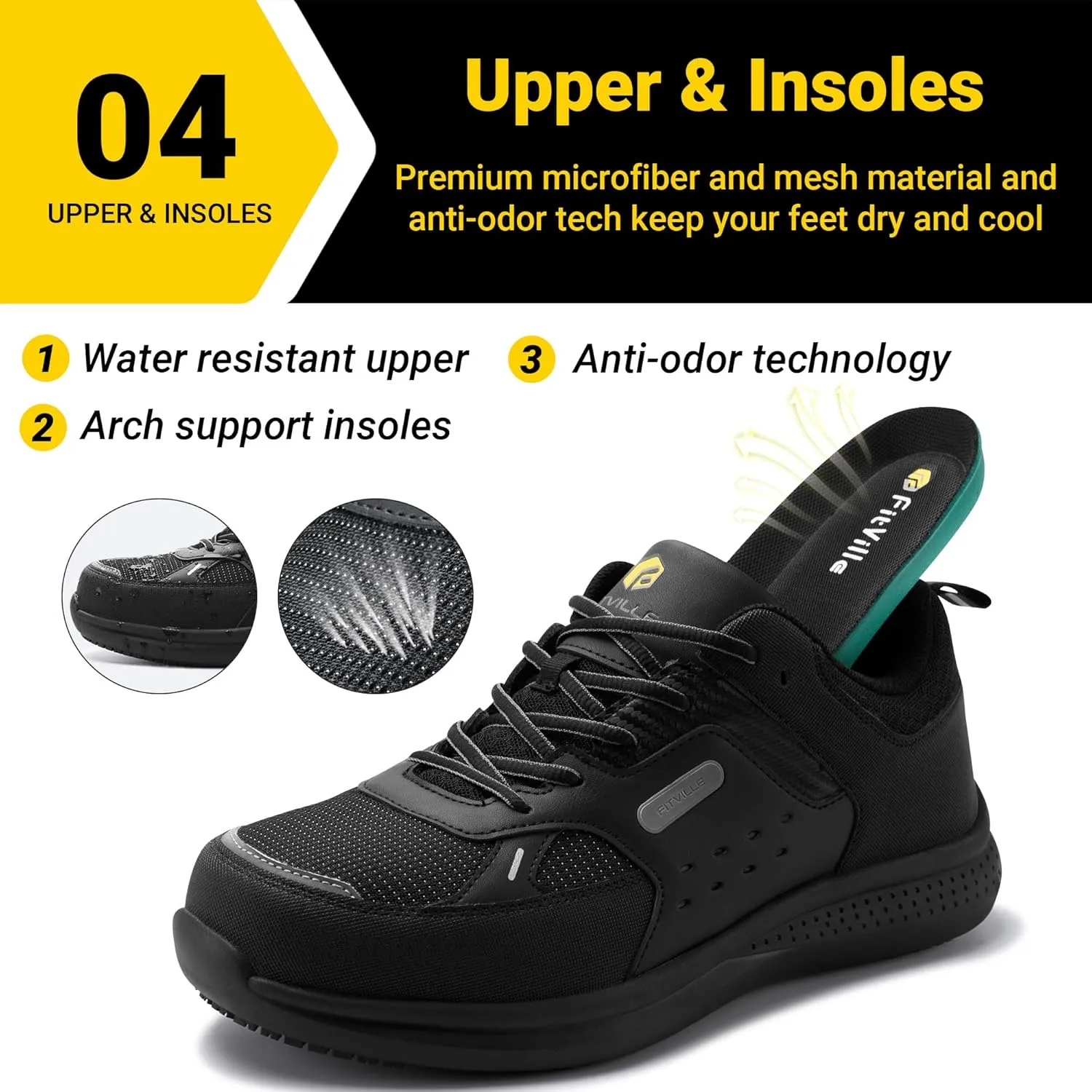 FitVille Extra Wide Steel Toe Shoes for Men Wide Water Resistant Leather Composite Toe Work Shoes for Men Slip Resistant