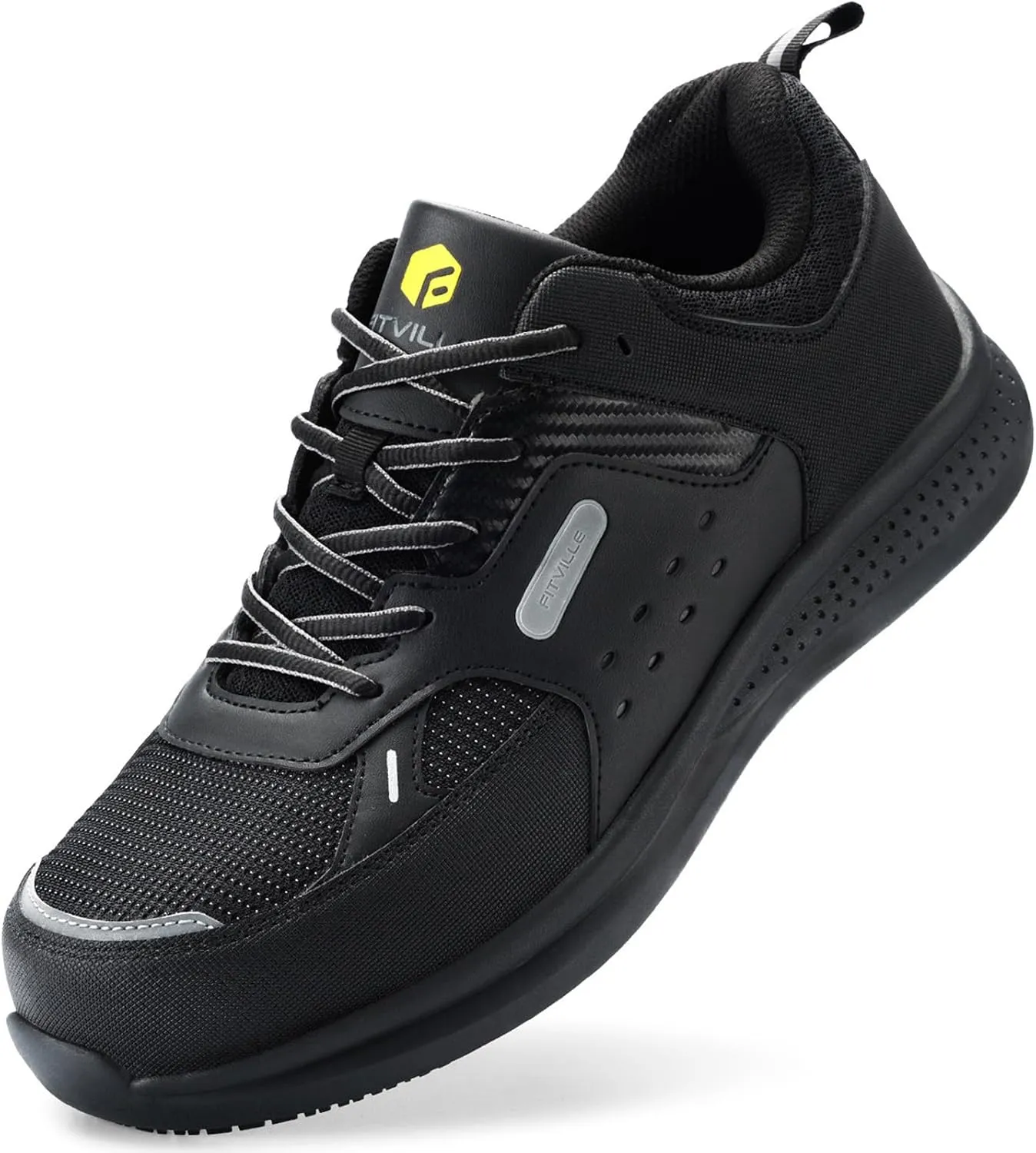 FitVille Extra Wide Steel Toe Shoes for Men Wide Water Resistant Leather Composite Toe Work Shoes for Men Slip Resistant