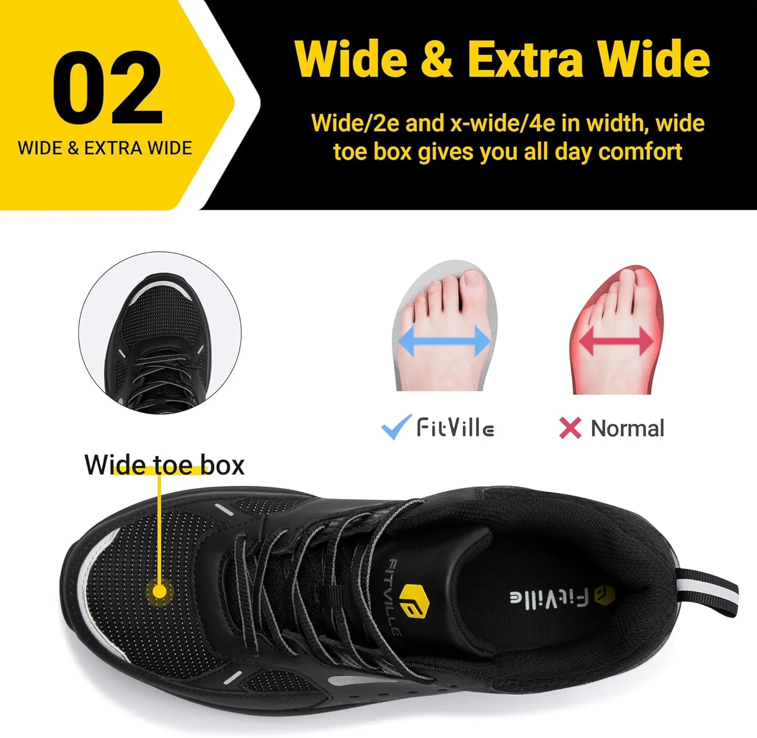 FitVille Extra Wide Steel Toe Shoes for Men Wide Water Resistant Leather Composite Toe Work Shoes for Men Slip Resistant