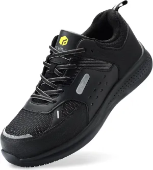 FitVille Extra Wide Steel Toe Shoes for Men Wide Water Resistant Leather Composite Toe Work Shoes for Men Slip Resistant
