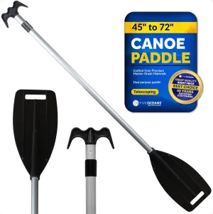 Five Oceans Canoe Paddle, Telescoping Canoe Paddles and Boat Hook, Black, Extend from 3.75 Ft. (45-inch) to 6 Ft.(72-inch), Aluminum Shaft, Reinforced Blade & Hook, Lightweight