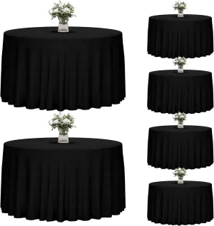 Fixwal 120 Inch Black Round Tablecloth, 6 Pack Round Table Cloth Polyester Fabric Washable Table Covers for Wedding, Party, Banquet, Dining, Birthday Events