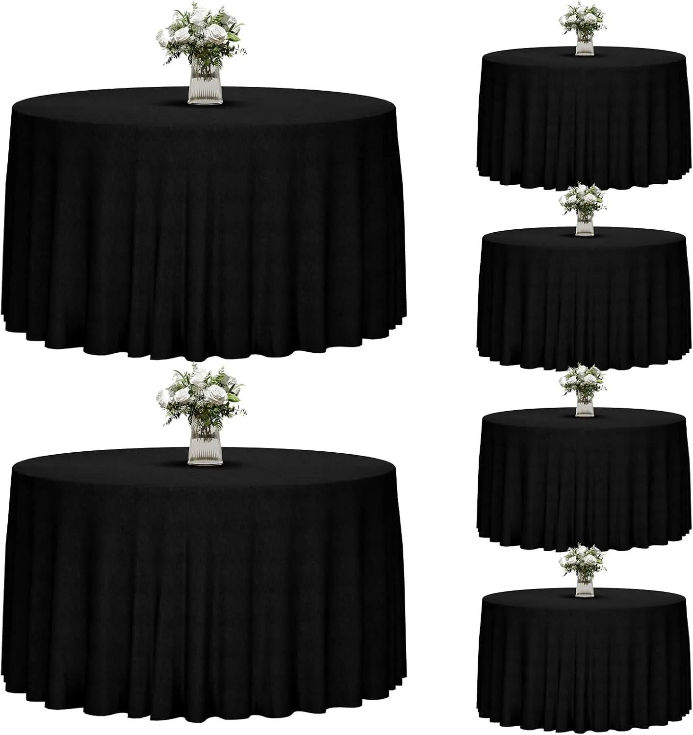 Fixwal 120 Inch Black Round Tablecloth, 6 Pack Round Table Cloth Polyester Fabric Washable Table Covers for Wedding, Party, Banquet, Dining, Birthday Events