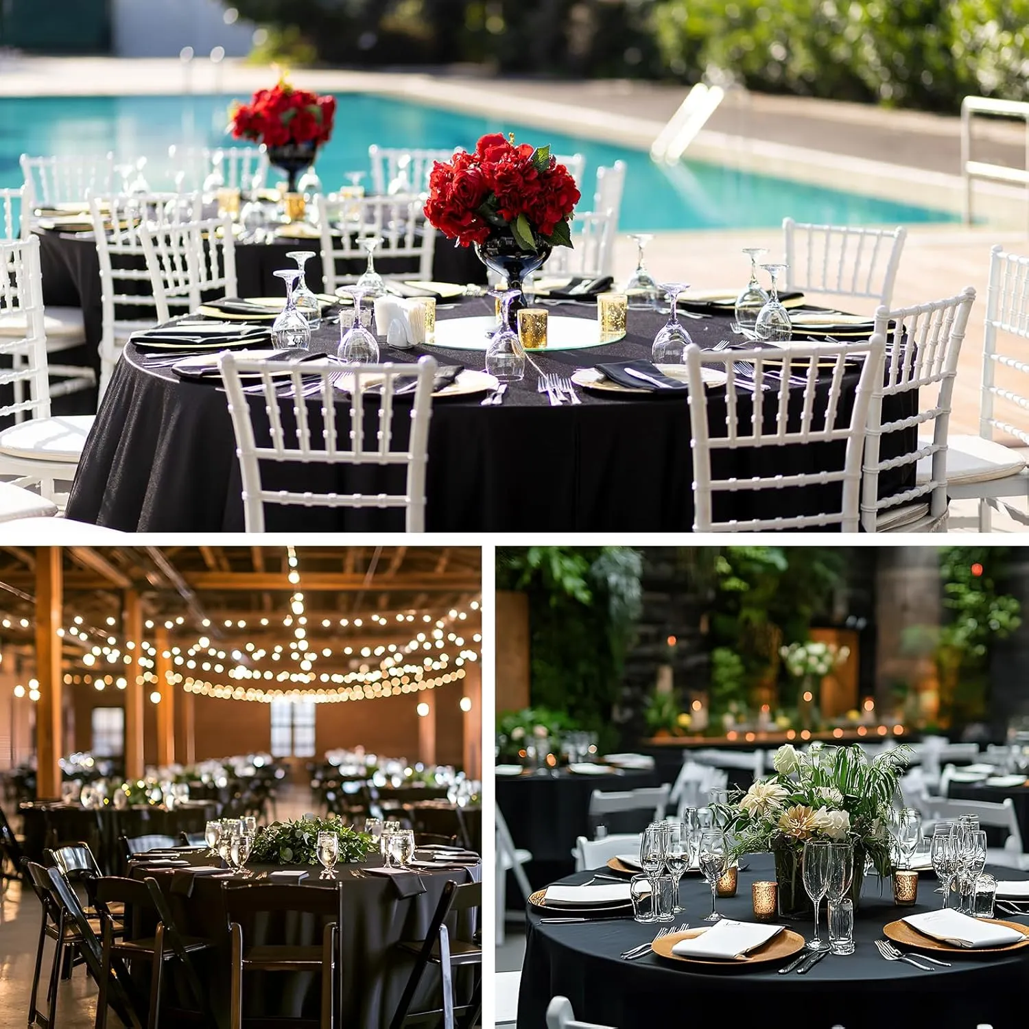 Fixwal 120 Inch Black Round Tablecloth, 6 Pack Round Table Cloth Polyester Fabric Washable Table Covers for Wedding, Party, Banquet, Dining, Birthday Events
