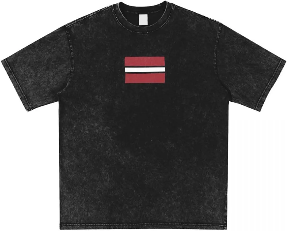 Flag Latvia Flat Pattern Men's 210g Cotton Crew Neck T-Shirt Vintage Washed Graphic Print Short Sleeve Tee for Patriotic Cas