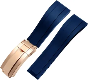 Flat End 20mm 21mm Rubber Silicone Watch Bands for Any Brand Watch Stainless Steel Folding Buckle Strap Brand Watchband Sports (Color : 10mm Gold Clasp, Size : 20mm)