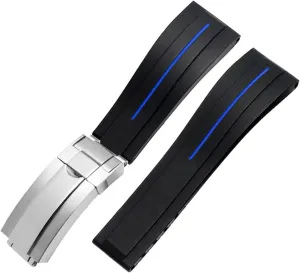 Flat End 20mm 21mm Rubber Silicone Watch Bands for Any Brand Watch Stainless Steel Folding Buckle Strap Brand Watchband Sports (Color : 10mm Gold Clasp, Size : 21mm)