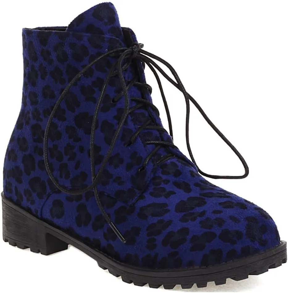 Flat Low Heels Lace Up Ankle Boots For Womens Casual Round Toe Suede Winter Dressy Short Booties