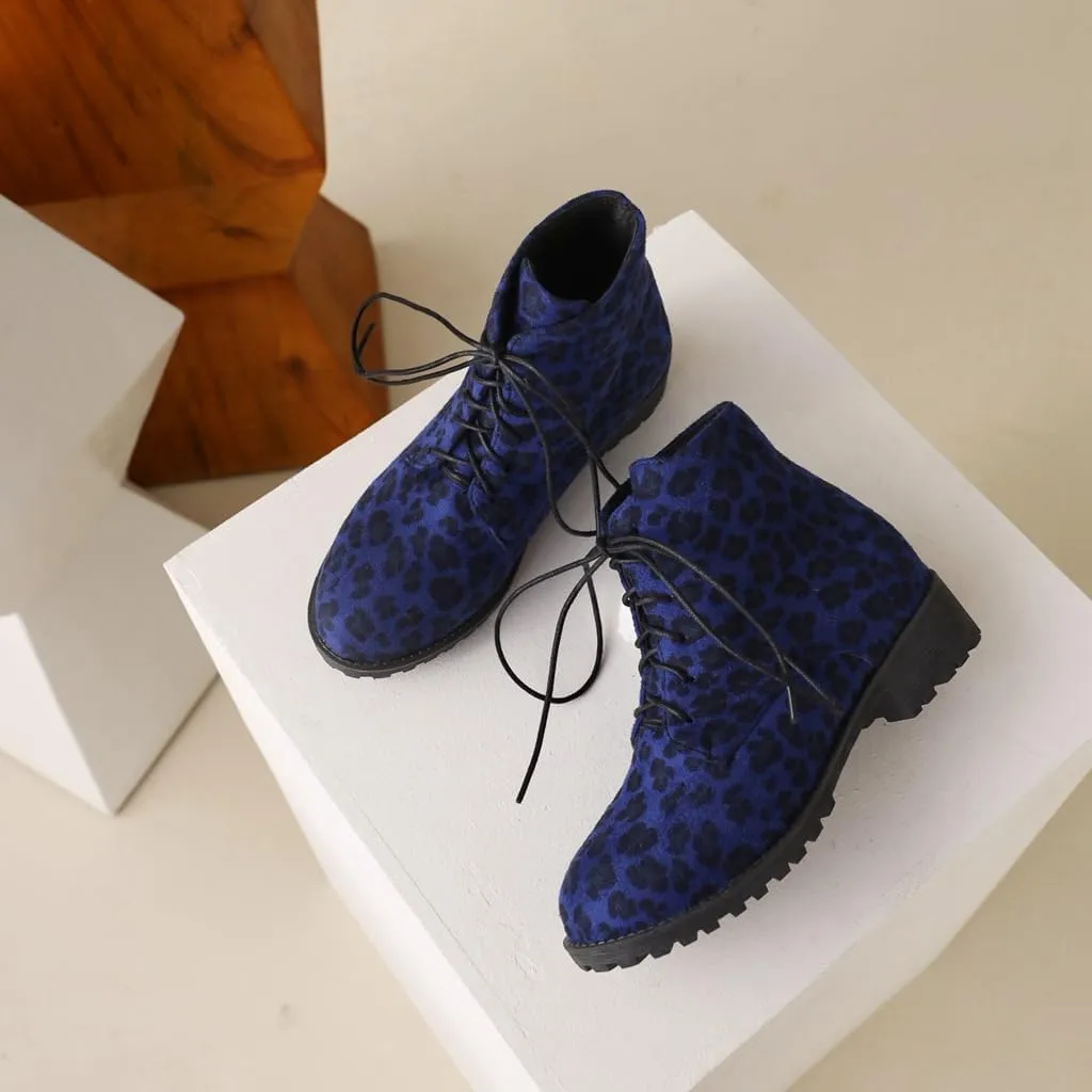 Flat Low Heels Lace Up Ankle Boots For Womens Casual Round Toe Suede Winter Dressy Short Booties