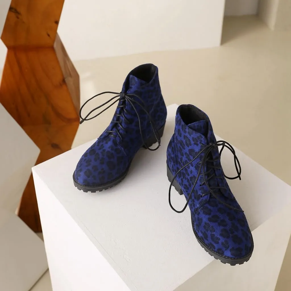 Flat Low Heels Lace Up Ankle Boots For Womens Casual Round Toe Suede Winter Dressy Short Booties