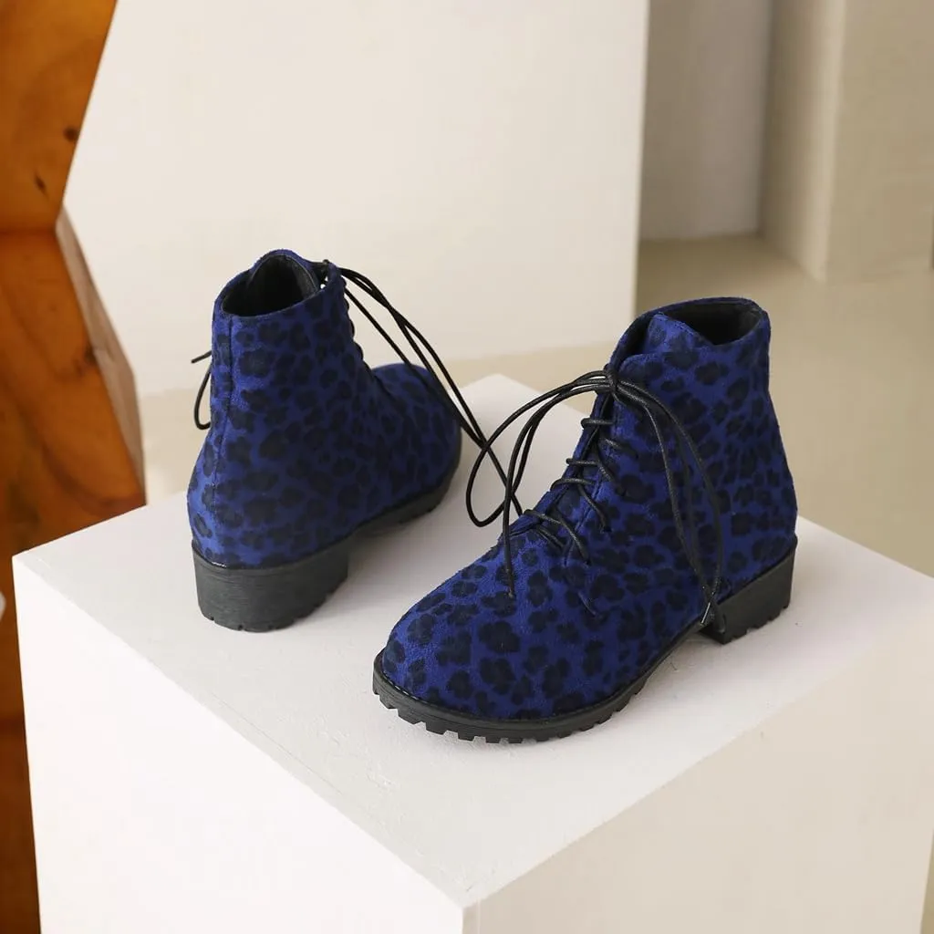 Flat Low Heels Lace Up Ankle Boots For Womens Casual Round Toe Suede Winter Dressy Short Booties