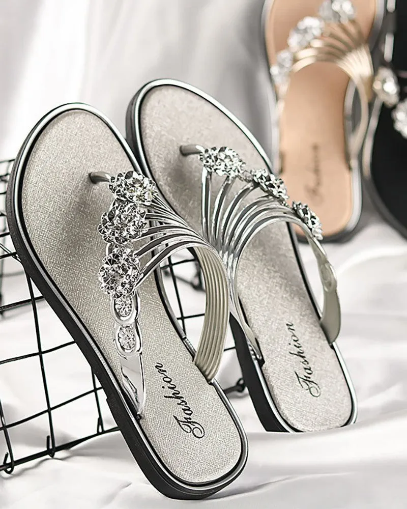 Floral Pattern Cutout Toe Post Flip Flops
