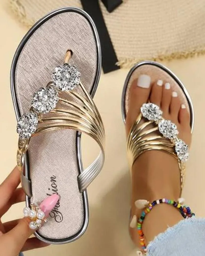 Floral Pattern Cutout Toe Post Flip Flops