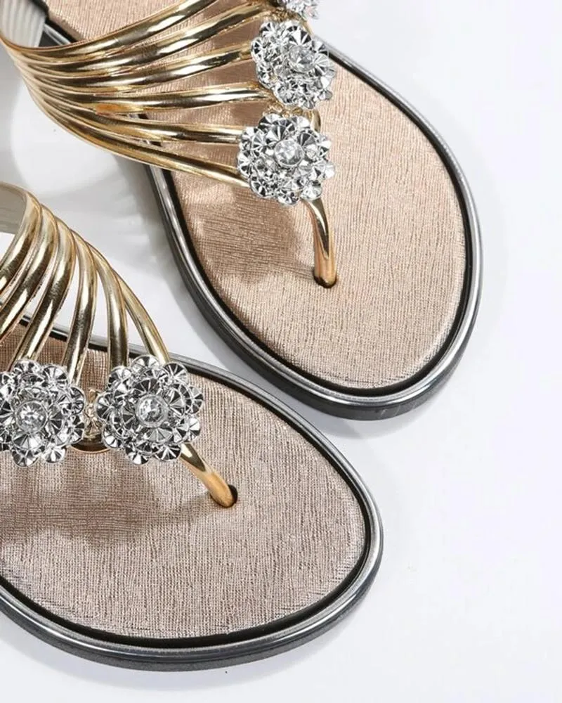 Floral Pattern Cutout Toe Post Flip Flops