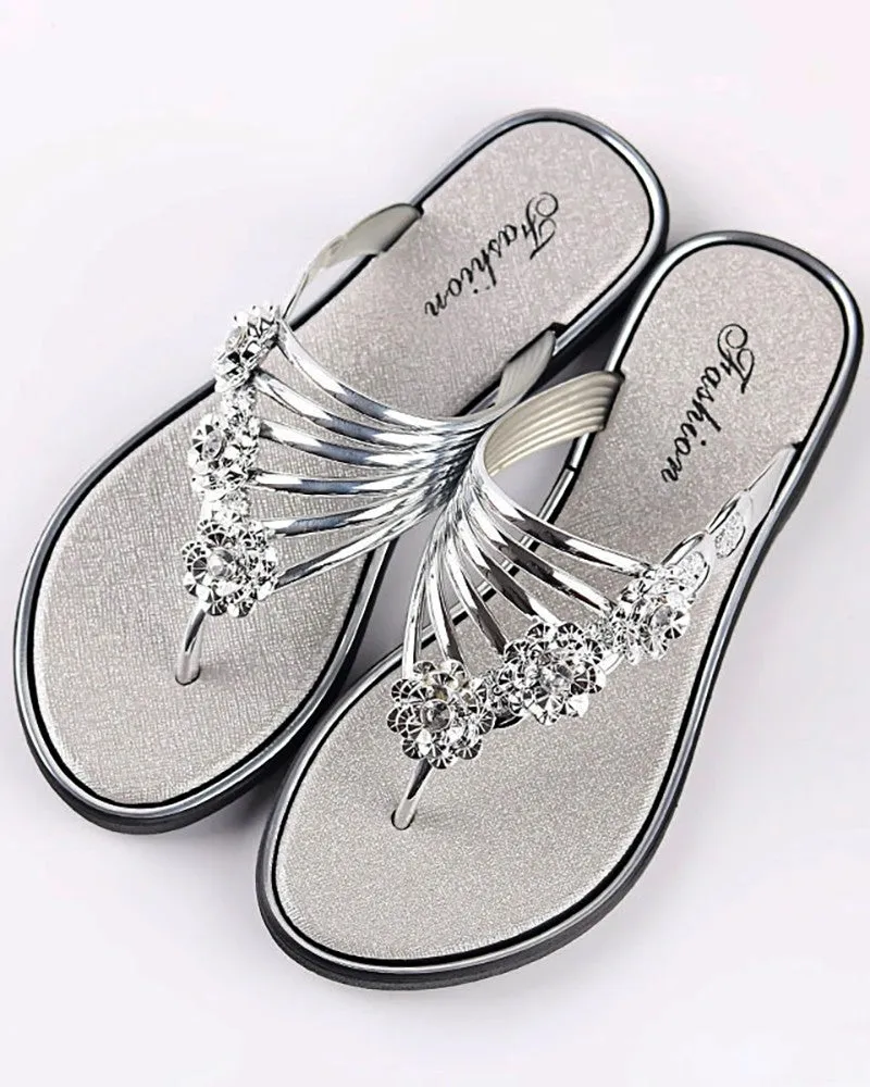 Floral Pattern Cutout Toe Post Flip Flops