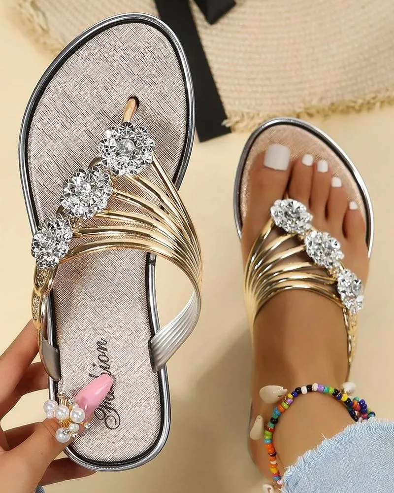 Floral Pattern Cutout Toe Post Flip Flops