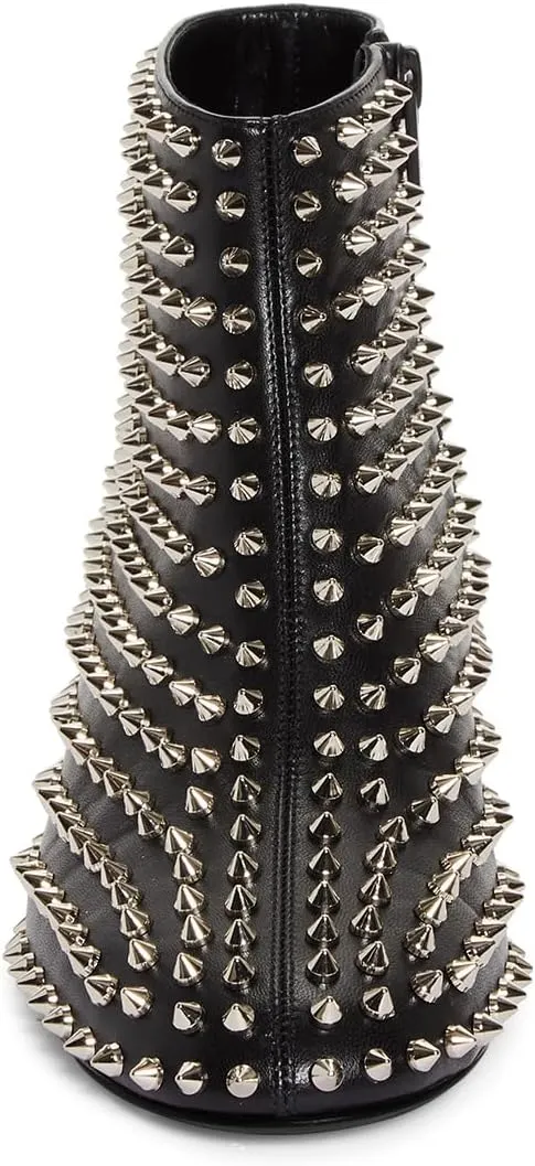 FSJ Women Spikes Ankle Boots Round Toe Block Low Heel Studded Side Zipper Rivets Bootie Fashion Party Outfits Dress Shoes Size 4-16 US