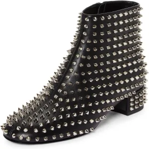 FSJ Women Spikes Ankle Boots Round Toe Block Low Heel Studded Side Zipper Rivets Bootie Fashion Party Outfits Dress Shoes Size 4-16 US