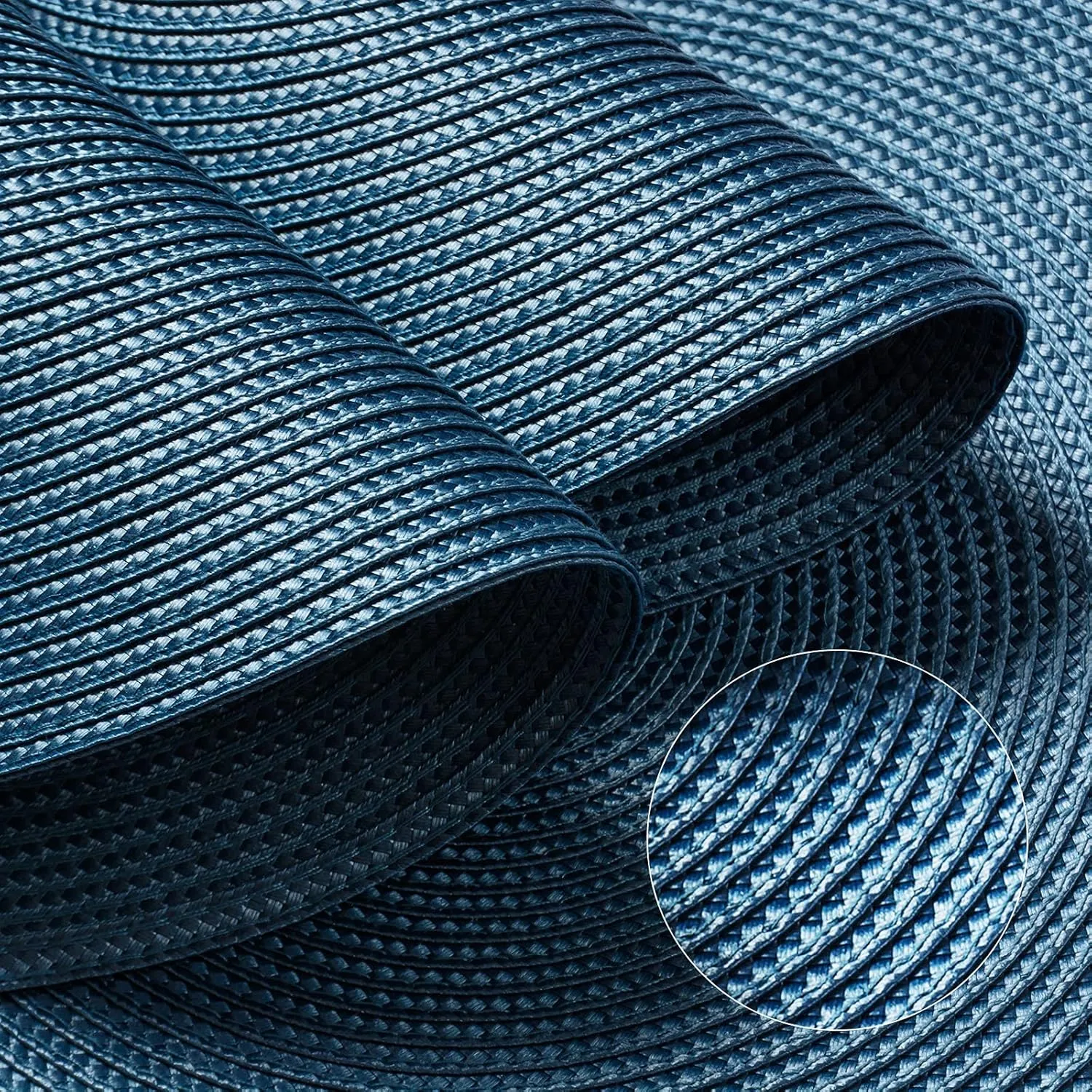 FunWheat Round Braided Placemats Set of 6 Table Mats for Dining Tables Woven Washable Non-Slip Place mats 15 in(Blue, 6pcs)