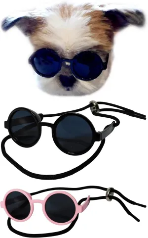 G016 Dog Cat Pet Round Sunglasses Goggles for Small Breed Dogs up to 15lbs (2-Pack Black   Pink)