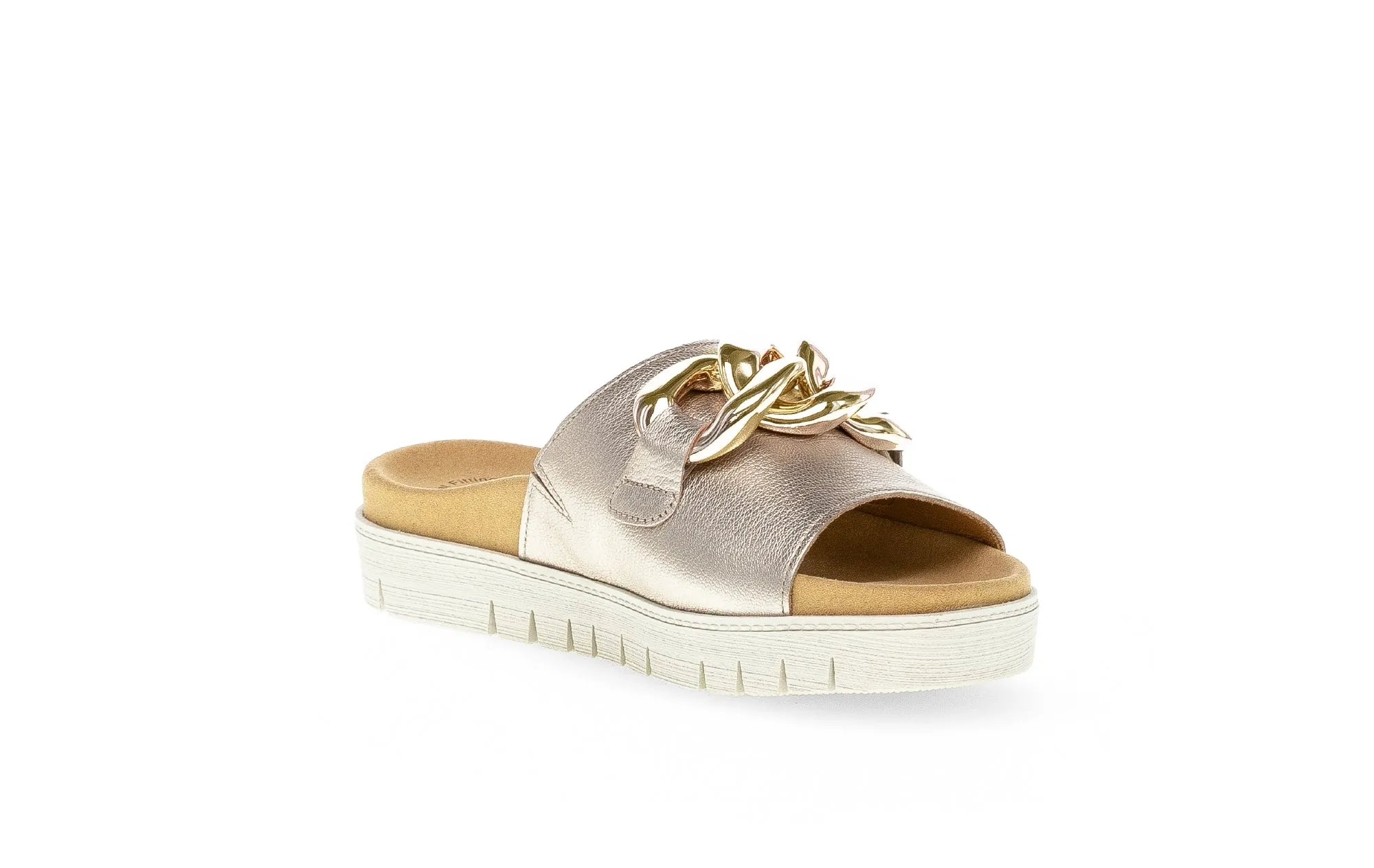 GABOR - 43.743.62 FLAT MULE WITH CHAIN DETAIL - GOLD