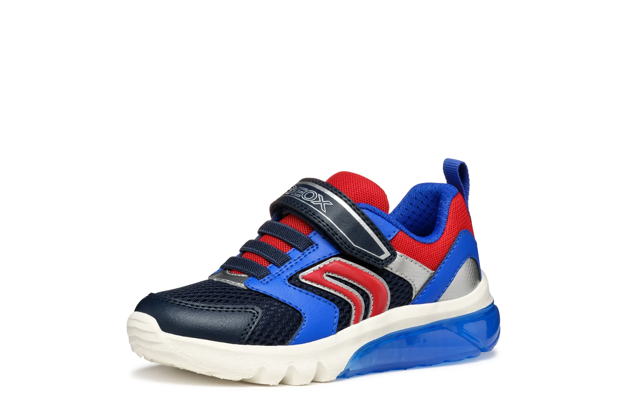 Geox Ciberdron Boys Navy Red Lights Trainer