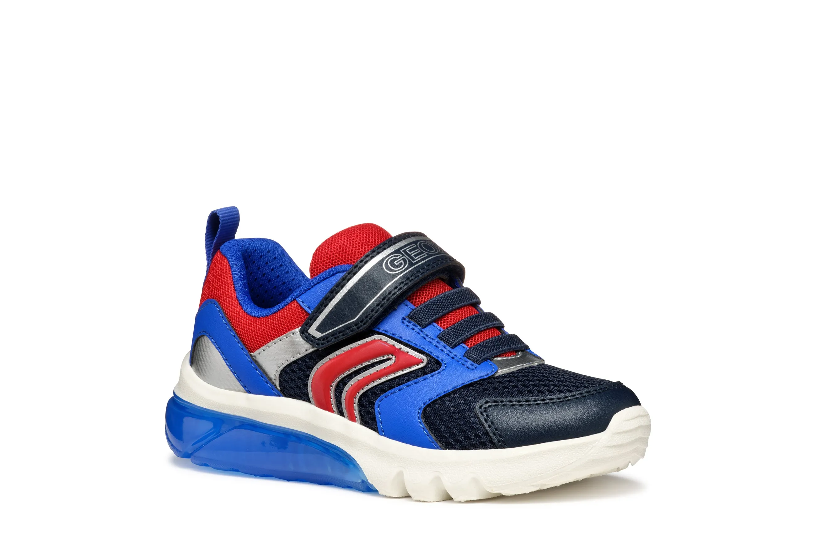 Geox Ciberdron Boys Navy Red Lights Trainer
