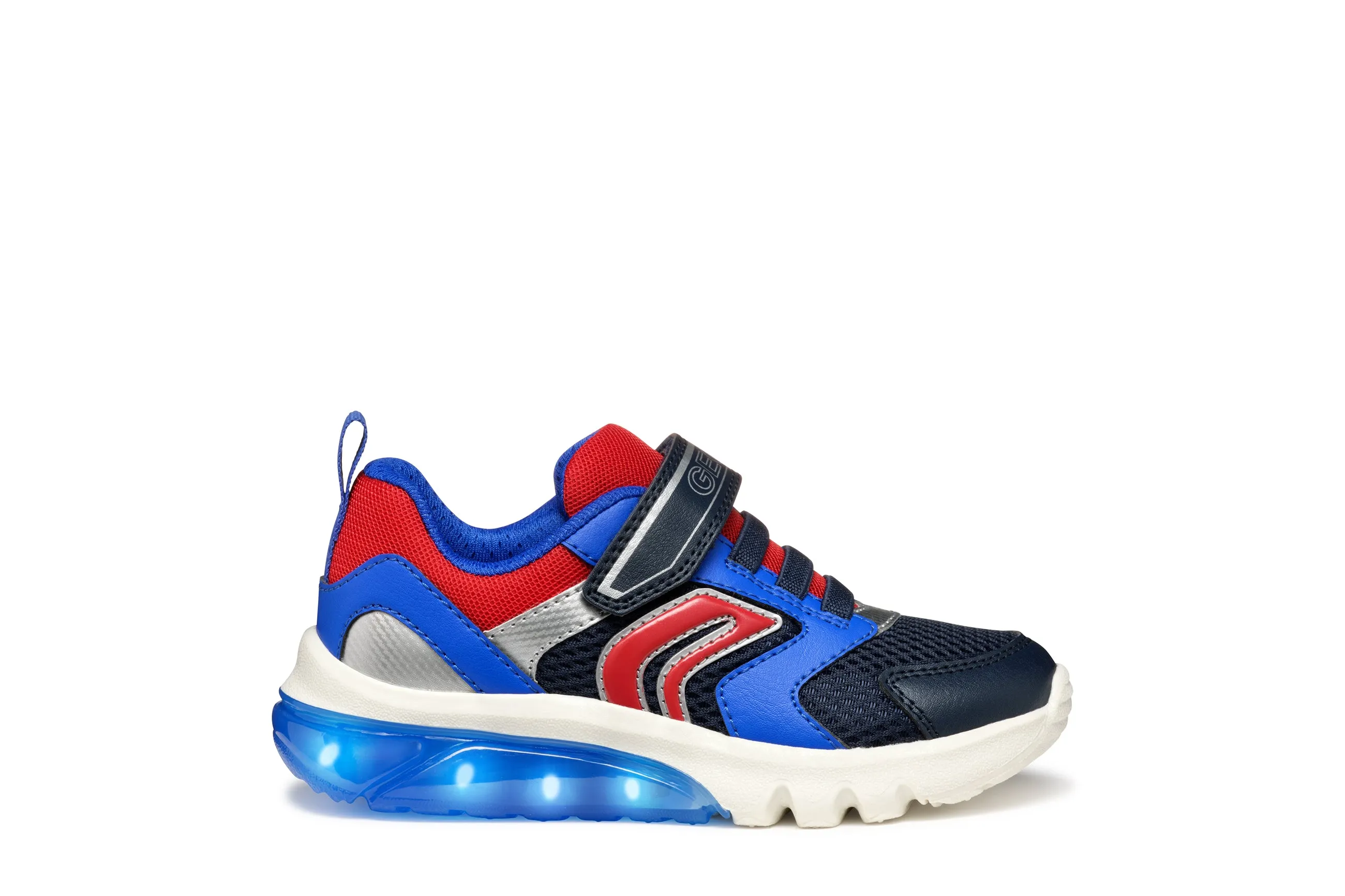 Geox Ciberdron Boys Navy Red Lights Trainer