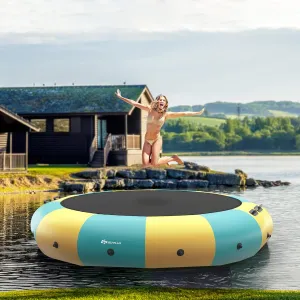 Goplus Inflatable Water Trampoline, 10FT/12FT/15FT Recreational Water Bouncer w/Electric Inflator, Rope Ladder, Mooring Ropes, Anchor, Adults Youth Bounce Swim Platform for Lakes, Pools
