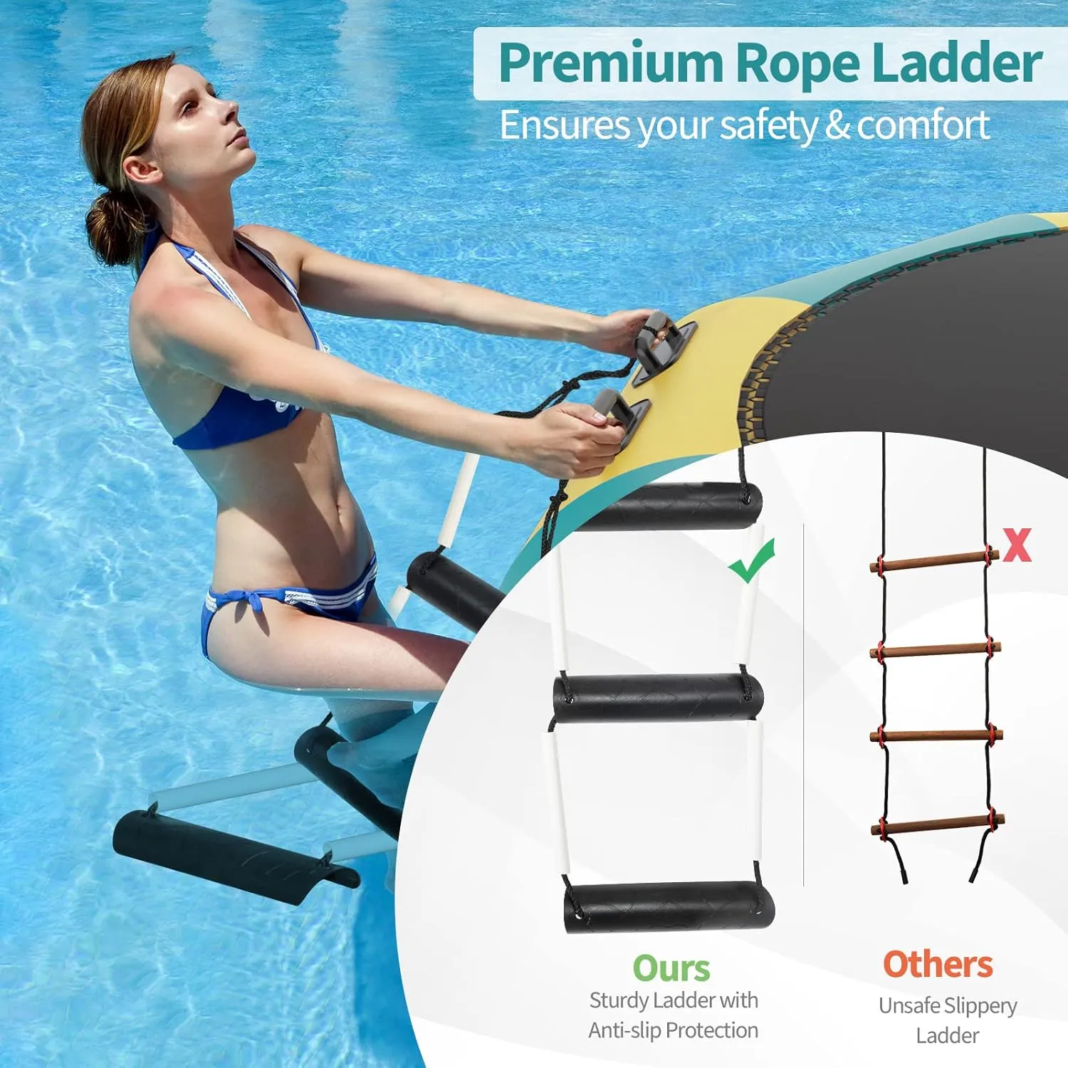 Goplus Inflatable Water Trampoline, 10FT/12FT/15FT Recreational Water Bouncer w/Electric Inflator, Rope Ladder, Mooring Ropes, Anchor, Adults Youth Bounce Swim Platform for Lakes, Pools