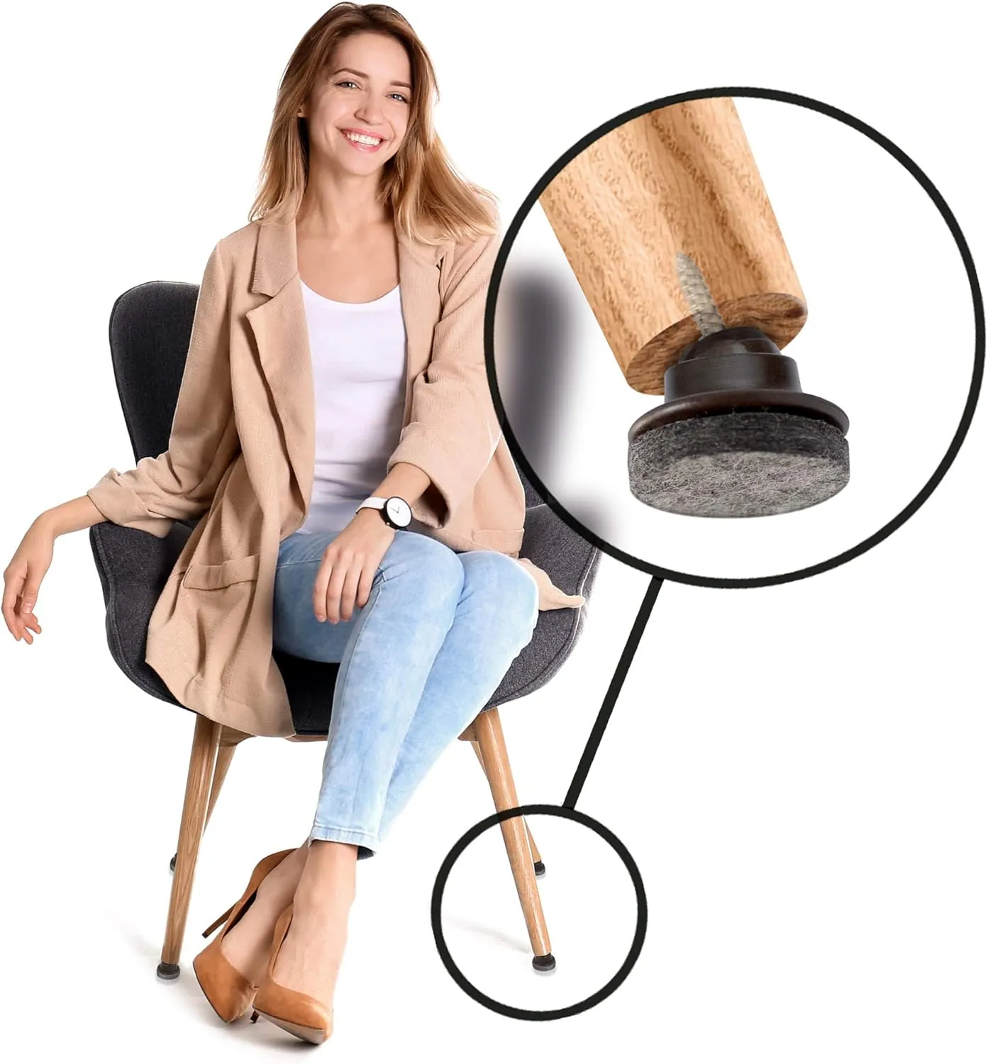GorillaFelt Swivel Glide Felt Sliders for Chairs (16 Pack) Screw-On Chair Leveler Floor Protectors for Angled Furniture Legs or Straight, 1 Inch Round Felt Glides, CB259-16