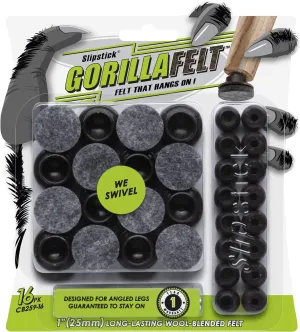 GorillaFelt Swivel Glide Felt Sliders for Chairs (16 Pack) Screw-On Chair Leveler Floor Protectors for Angled Furniture Legs or Straight, 1 Inch Round Felt Glides, CB259-16