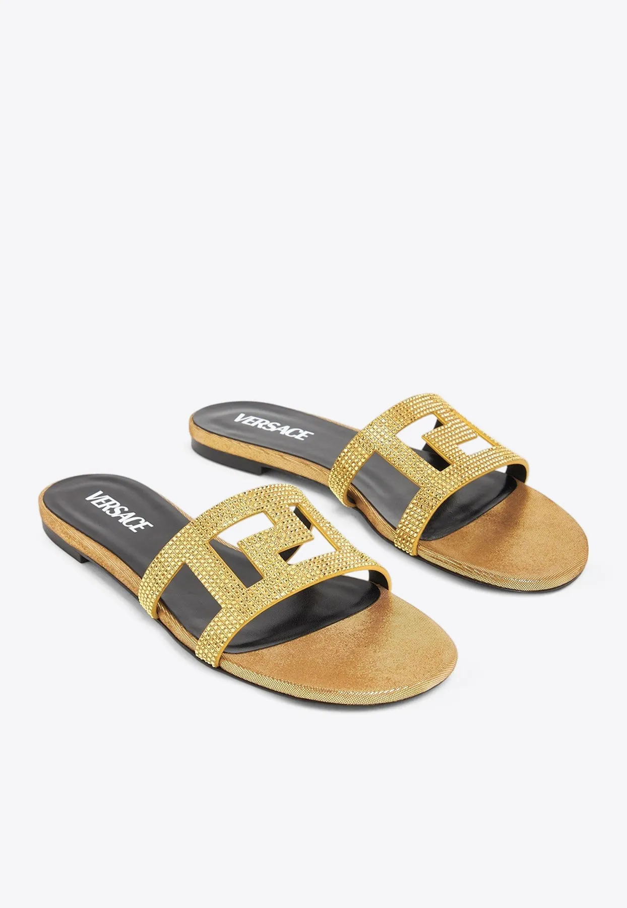 Greca Maze Flat Crystal Embellished Sandals