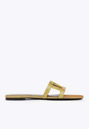 Greca Maze Flat Crystal Embellished Sandals
