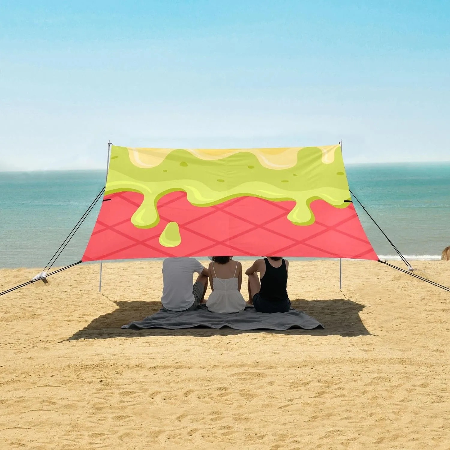 Green and Yellow Ice Cream Beach Camping Tent Sun Shelter for Whole Family, Beach Shade Canopy with UPF50  UV Protection,Easy Set Up and Carry,Outdoor Shade for Trips, Fishing, Backyard Fun Pic