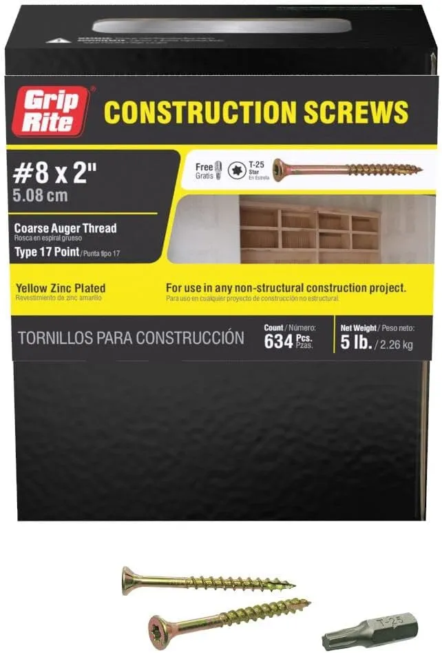 Grip-Rite 2GCS5#8 x 2 Star Drive Gold Construction Wood Screw, 5lb Box