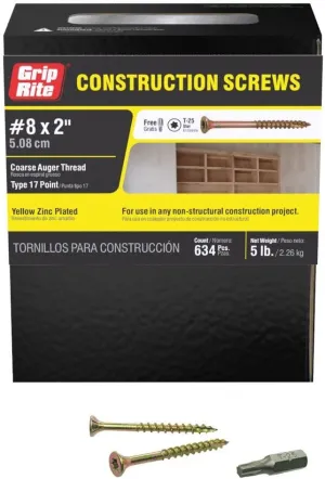 Grip-Rite 2GCS5#8 x 2 Star Drive Gold Construction Wood Screw, 5lb Box