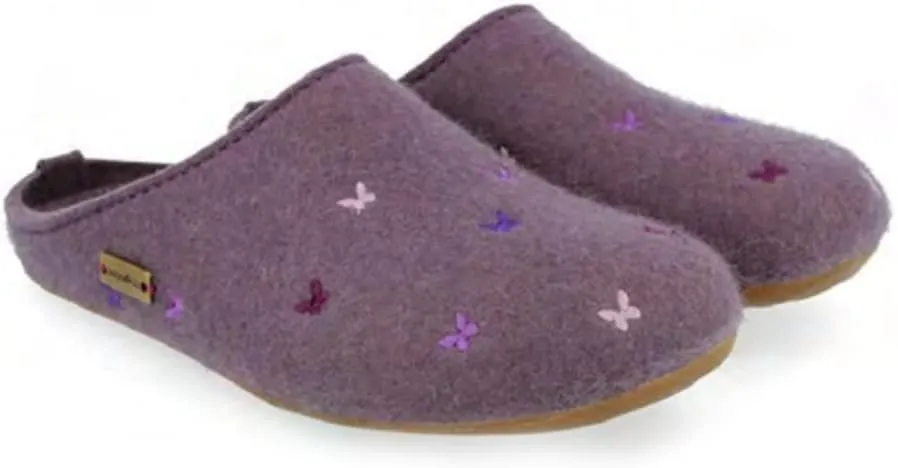 HAFLINGER Fafalline Wool Felt Butterfly Motif Womens Slip On Mule Slippers Unisex