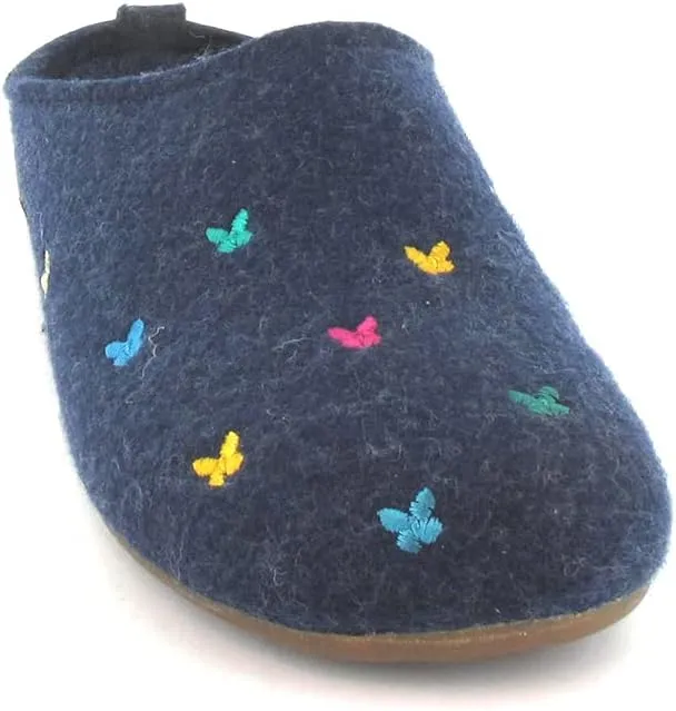 HAFLINGER Fafalline Wool Felt Butterfly Motif Womens Slip On Mule Slippers Unisex