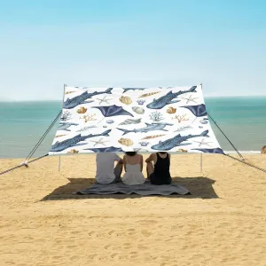 Hammerhead Shark Manta Ray Beach Canopy Tent Anti-UV & Wind Resistant, Camping Sun Shelter Easy Setup Portable,Outdoor Shade Tents with Sandbags,Sand Shovels,Ground Pegs & Stability Poles