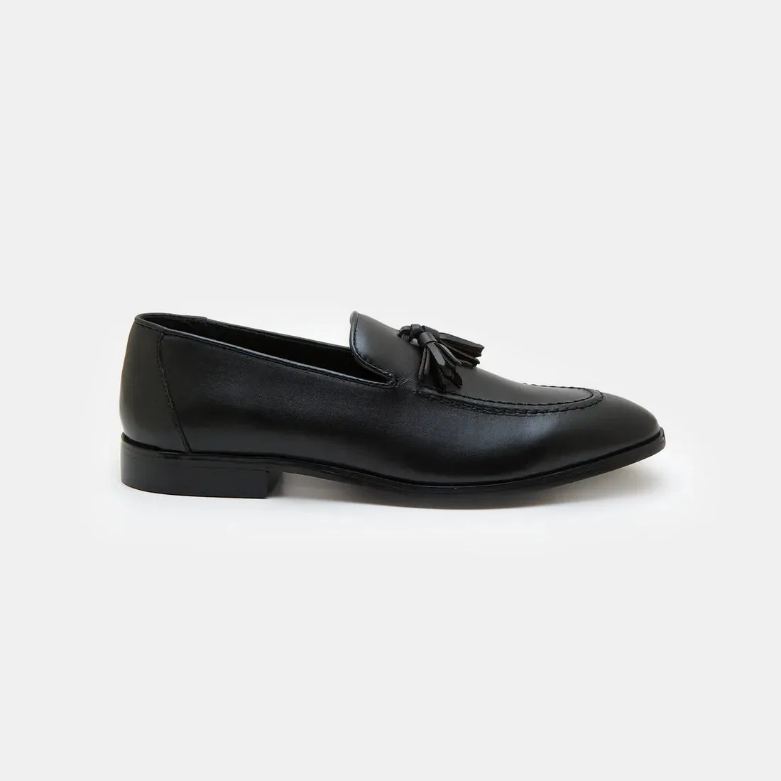 Handmade Black Leather Tassel Moccasins for Men