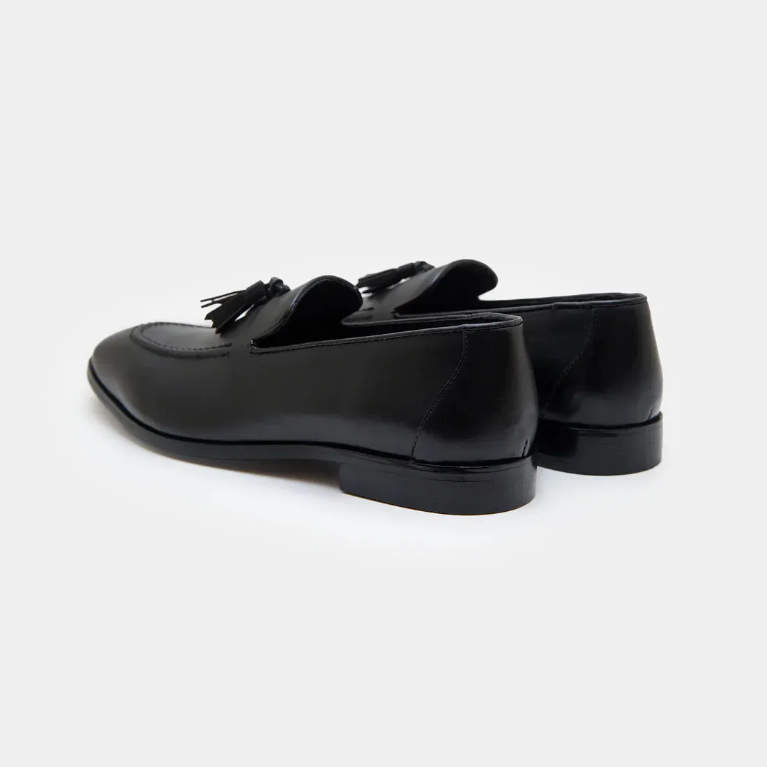 Handmade Black Leather Tassel Moccasins for Men