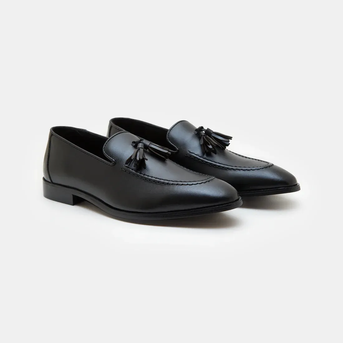 Handmade Black Leather Tassel Moccasins for Men