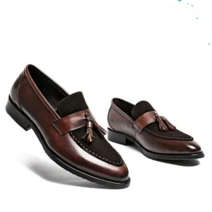 Handmade Brown Leather Tassels Moccasins Loafers for Men
