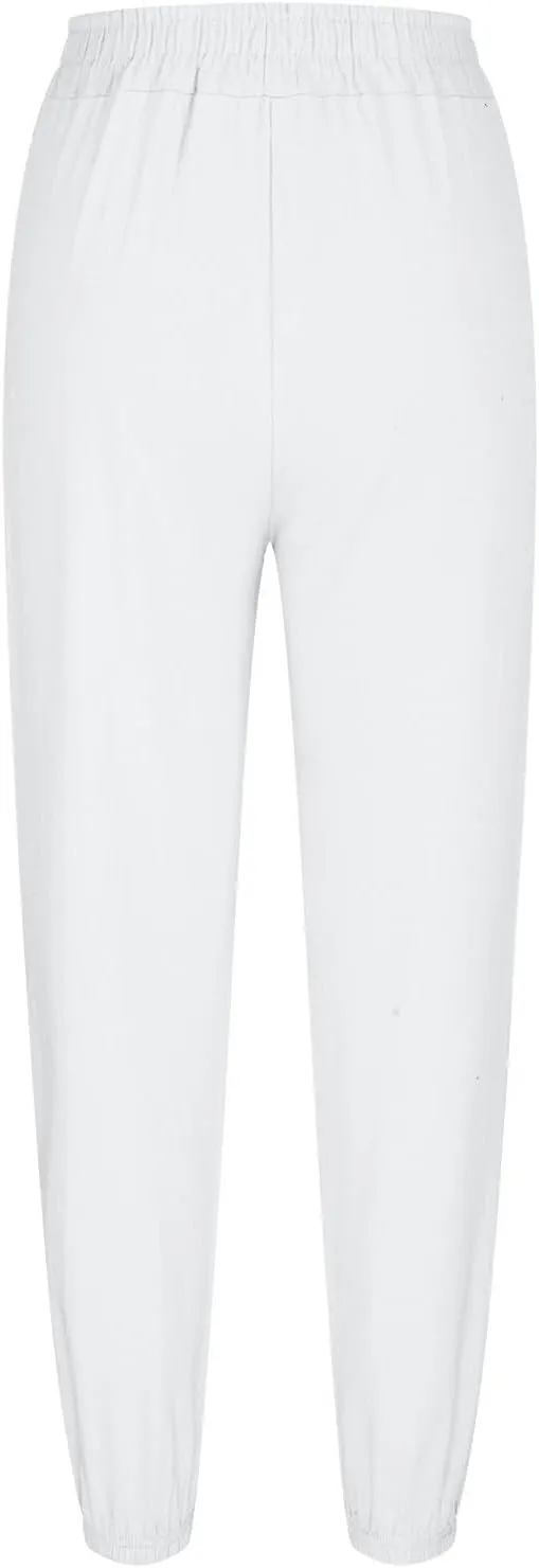 Harem Pants Women High Waisted Baggy Wide Leg Trousers Cotton Linen Palazzo Pants with Pockets Summer Outfits for Women