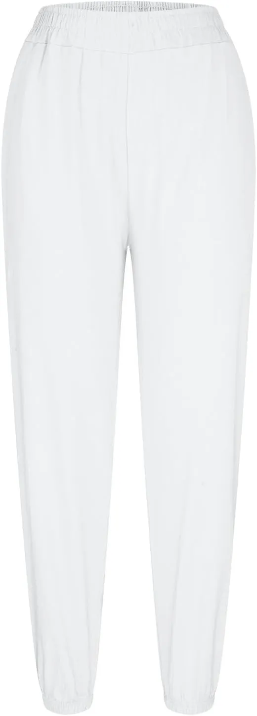Harem Pants Women High Waisted Baggy Wide Leg Trousers Cotton Linen Palazzo Pants with Pockets Summer Outfits for Women