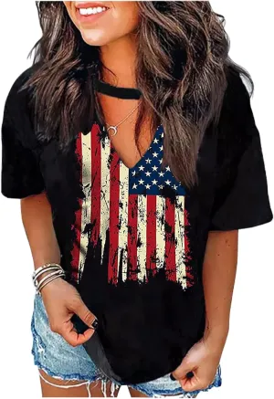 Hollow Out T Shirts for Women Western Graphic Shirts Country Cowgirls Shirts Casual Short Sleeve V Neck Tops