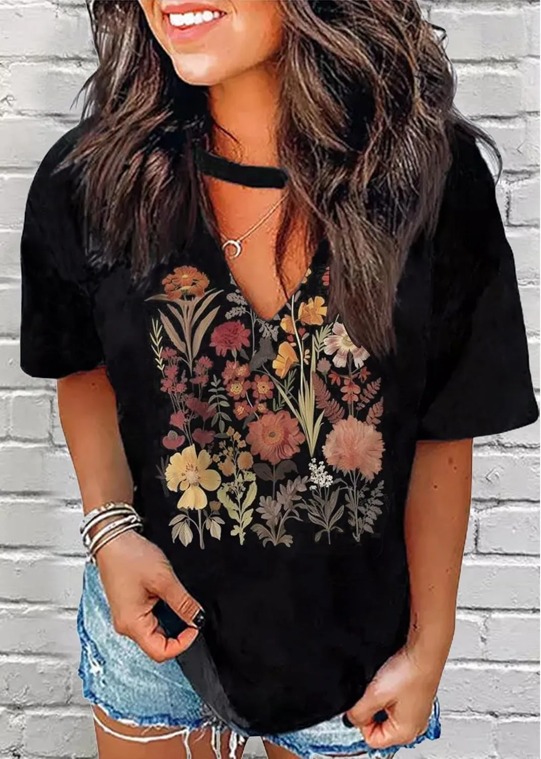 Hollow Out T Shirts for Women Western Graphic Shirts Country Cowgirls Shirts Casual Short Sleeve V Neck Tops